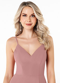 Azazie Lena Robes de demoiselle d'honneur Robe Trapèze en Mousseline de soie Dentelle Rose Poussiéreuse image4