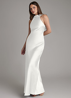 Azazie Dimitra Bridesmaid Dresses White A-Line Pleated Stretch Satin Dress image6