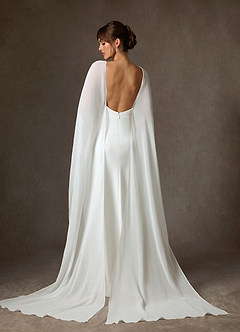Azazie Caity Wedding Dresses Diamond White Fit and Flare Crepe Back Satin Dress image11