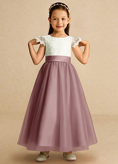 Azazie Pookie Blumenmädchenkleider A-Linie Spitze Tüll Kleid Altrosa image3