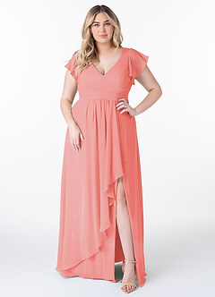 Azazie Omari Bridesmaid Dresses Coral A-Line Chiffon Dress image7
