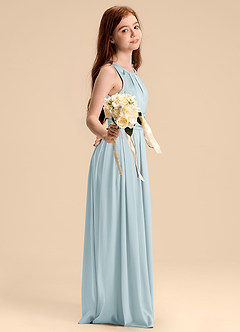 Azazie Bibiane Junior Mist A-Line Pleated Stretch Satin Dress image5