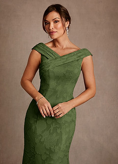 Azazie Aberdeen Mother of the Bride Dresses Olive Sheath Pleated Floral Burnout Dress image5