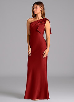 Azazie Yuanna Bridesmaid Dresses Pomegranate Mermaid One Shoulder Stretch Satin Dress image4