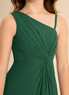 Azazie Brooke Junior Vestido de Verde Oscuro de Gasa de Corte En A con Corte Lateral image7