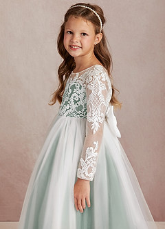 Azazie Elodie vestidos de niña de las flores Vestido de Marfil Eucalipto de Encaje de Princesa image6