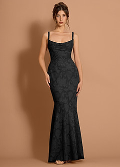 Azazie Plus Size Floor-Length Maxi Dresses Mermaid Wedding Guest Formal Dresses Cowl Black