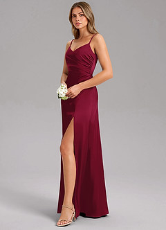 Azazie Azuree Brautjungfernkleider A-Linie Plissee Stretch-Satin Kleid Burgunderrot image4