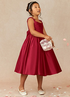 Azazie Cutie Pie vestidos de niña de las flores Vestido de Escarlata de Satin Mate de Corte En A con Plisado image1