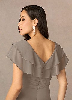 Azazie Snapdragon Mother of the Bride Dresses Taupe A-Line V-Neck Ruched Chiffon Dress image5