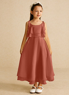 Azazie Temi Flower Girl Dresses Clay A-Line Spaghetti Strap Chiffon Dress image3