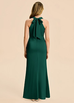 Azazie Thea Junior Emerald Sheath Ruched Stretch Satin Dress image2