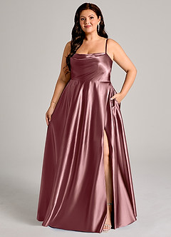 Azazie Elle Bridesmaid Dresses Vintage Mauve A-Line with Pockets Metallic Satin Dress image7