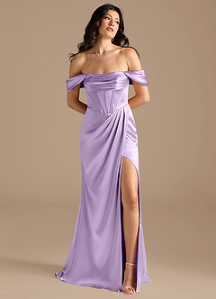 Azazie Lynden Final Sale Lilac Sheath Off the Shoulder Metallic Satin Convertible Dress image1