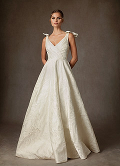 Azazie Korina Bröllopsklänningar Klä av A-Linje i Blommig Jacquard Antik Vit image3