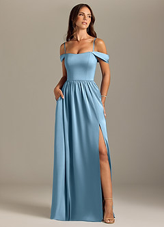 Azazie Calianna Bridesmaid Dresses Steel Blue A-Line Off the Shoulder Stretch Satin Convertible Dress image5