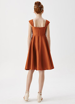 Azazie Amira Junior Cinnamon A-Line Pleated Stretch Satin Dress image2