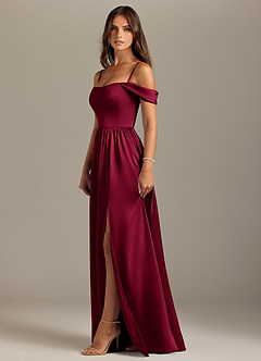 Azazie Calianna Bridesmaid Dresses Burgundy A-Line Off the Shoulder Stretch Satin Convertible Dress image6