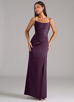 Azazie Marla Bridesmaid Dresses Plum Sheath Strapless Stretch Satin Convertible Dress image7