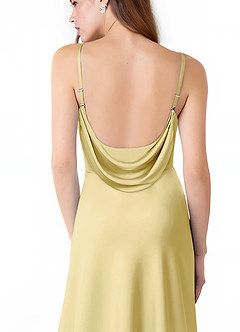 Azazie Alaija Bridesmaid Dresses Lemon Sorbet Mermaid Side Slit Stretch Satin Dress image6