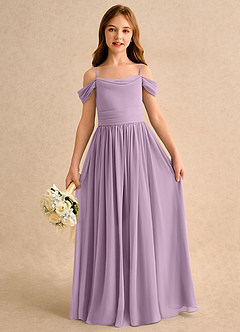 Azazie Shia Girls Formal Abiti da Ragazza di Fiori Abito A-Line in Chiffon Spalle Scoperte Glicine image2