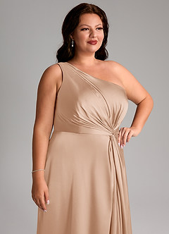 Azazie Brooke Bridesmaid Dresses English Rose A-Line One Shoulder Stretch Satin Dress image13