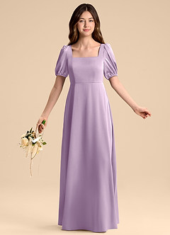 Azazie Briar Junior Vestido de Lila Esmerilada de Satén Elástico de Corte en A con Lazo image5