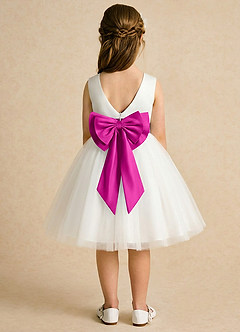 Azazie Sosie Flower Girl Dresses Ivory Fuchsia A-Line Pleated Tulle Dress image1
