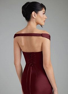 Azazie Stella Bridesmaid Dresses Cabernet Sheath Corset Stretch Satin Convertible Dress image9