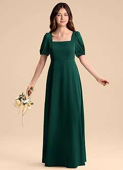 Azazie Briar Junior Vestido de Esmeralda de Satén Elástico de Corte en A con Lazo image5