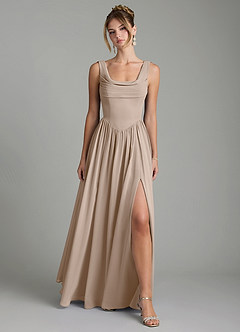Azazie Novi Robes de demoiselle d'honneur Robe Trapèze en Mousseline de soie Plissé Taupe image4