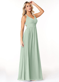 Azazie Ashia Bridesmaid Dresses Agave A-Line Pleated Chiffon Dress image4