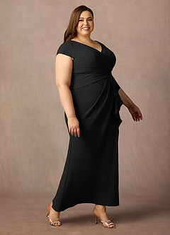Azazie Tana Venta final Vestido de Negro de Crepé elástico de Corte Sirena con Cuello en V plisado image9