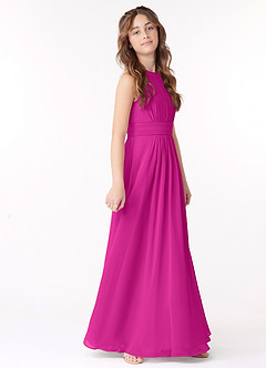 Azazie Bonnie Junior Fuchsia A-Line Pleated Chiffon Dress image2