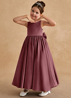 Azazie Bettie Flower Girl Dresses Desert Rose A-Line Bow Matte Satin Dress image2