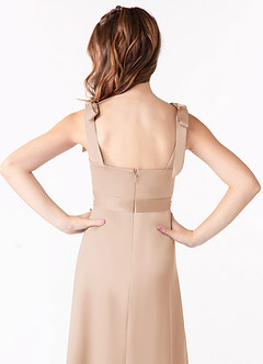 Azazie Barbara Junior Blushing Pink A-Line Bow Matte Satin Dress image4