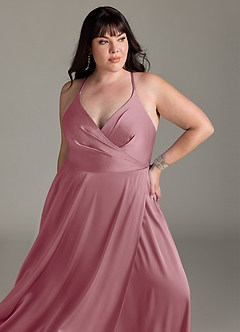 Azazie Davis Bridesmaid Dresses Vintage Mauve A-Line Pleated Stretch Satin Dress image11