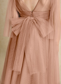 Azazie Dori Flower Girl Dresses Champagne Rose A-Line Ruched Tulle Dress image7