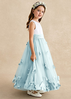 Azazie Vi Flower Girl Dresses Sea Glass A-Line Sleeveless Tulle Dress image7