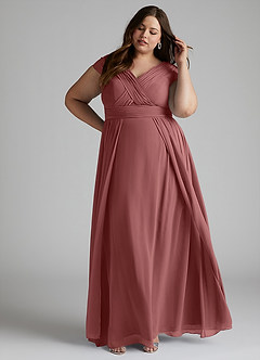 Azazie Organa Final Sale Desert Rose A-Line Pleated Chiffon Dress image8