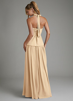 Azazie Michelle Robes de demoiselle d'honneur Robe Trapèze en Mousseline de soie Corset Champagne image2