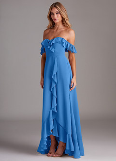 Azazie Lyra Robes de demoiselle d'honneur Robe Trapèze Convertible en Mousseline de soie Geai Bleu image5