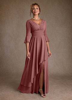 Azazie Eire vestidos de madre de la novia Vestido de Rosa Del Desierto de Gasa de Corte en A con Plisado image1