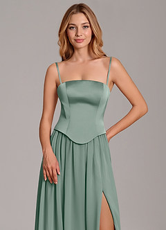 Azazie Cadence Bridesmaid Dresses Silver Sage A-Line Corset Stretch Satin Convertible Dress image2