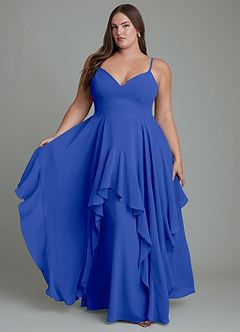 Azazie Zaina Brautjungfernkleider A-Linie Chiffon Kleid Königsblau image7