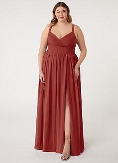 Azazie Chanel Bridesmaid Dresses Terracotta A-Line Pleated Chiffon Dress image8