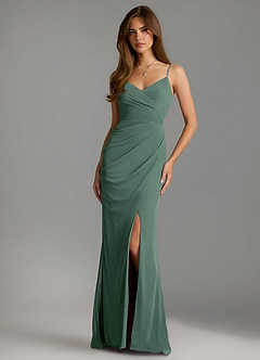 Azazie Maci Bridesmaid Dresses Eucalyptus Sheath Pleated Mesh Dress image1