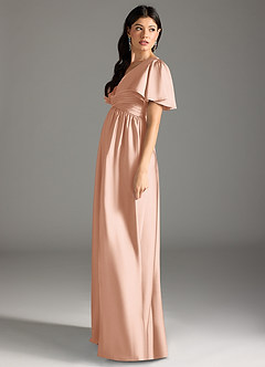 Azazie Verna Maternity Bridesmaid Dresses A-Line Ruched Stretch Satin Floor-Length Dress image7
