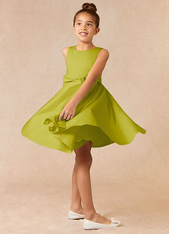Azazie Coco Robe Demoiselle D'honneur Fillette Robe Trapèze en Mat Satiné Nœud Citronnelle image3