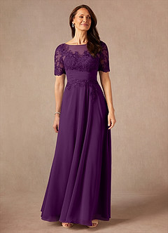 Azazie Raissa Final Sale Grape A-Line Lace Chiffon Dress image5